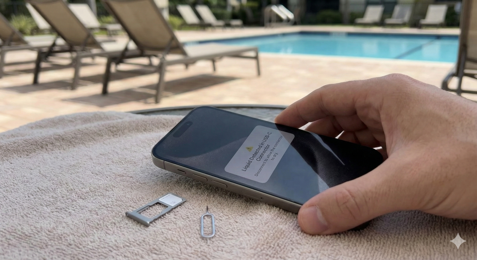 Hướng dẫn xử lý iPhone bị vô nước khi đi du lịch bằng cách tháo khay sim và lau khô tại Tiến Nguyễn Mobile